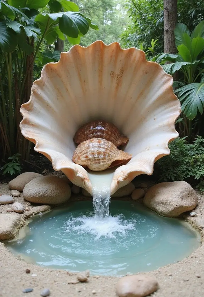 30 Small Garden Waterfall Ideas That Add Calm and Beauty 12 30 Small Garden Waterfall Ideas That Add Calm and Beauty - 12. Shell Waterfall