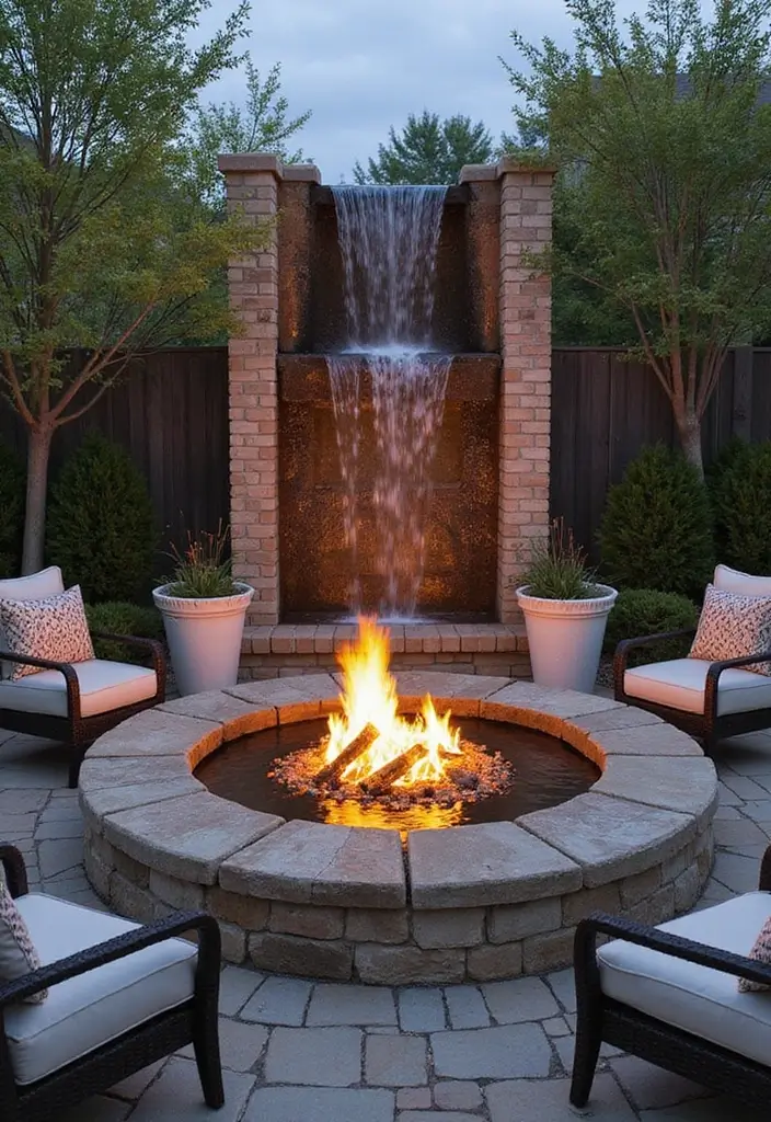 30 Small Garden Waterfall Ideas That Add Calm and Beauty 16 30 Small Garden Waterfall Ideas That Add Calm and Beauty - 16. Fire and Water Feature