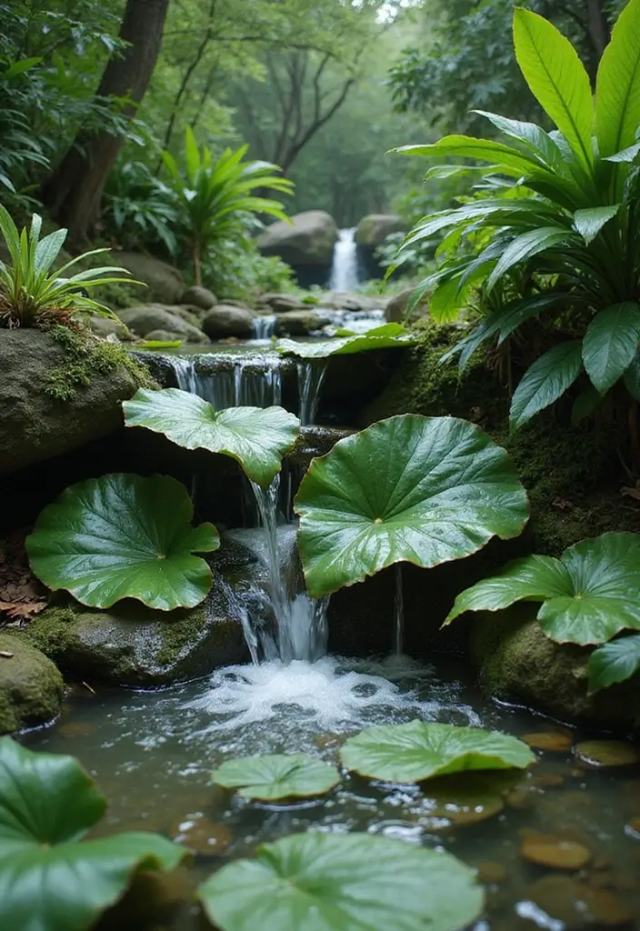 30 Small Garden Waterfall Ideas That Add Calm and Beauty 29 30 Small Garden Waterfall Ideas That Add Calm and Beauty - 29. Floating Leaf Waterfall