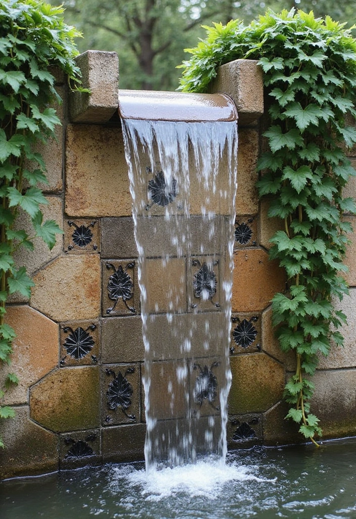 30 Small Garden Waterfall Ideas That Add Calm and Beauty 4 30 Small Garden Waterfall Ideas That Add Calm and Beauty - 4. Wall-Mounted Waterfall