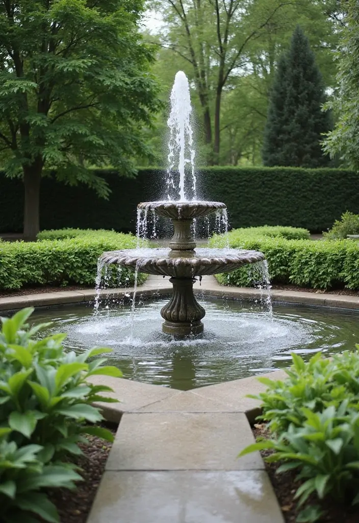 30 Square Garden Design Ideas That Are Symmetrical and Stunning 4 30 Square Garden Design Ideas That Are Symmetrical and Stunning - 4. Central Fountain Feature