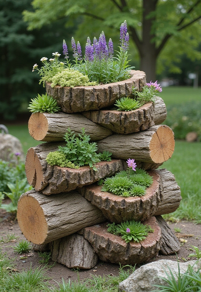 30 Tiered Garden Ideas That Add Layers of Beauty 20 30 Tiered Garden Ideas That Add Layers of Beauty - 20. Stacked Log Planter