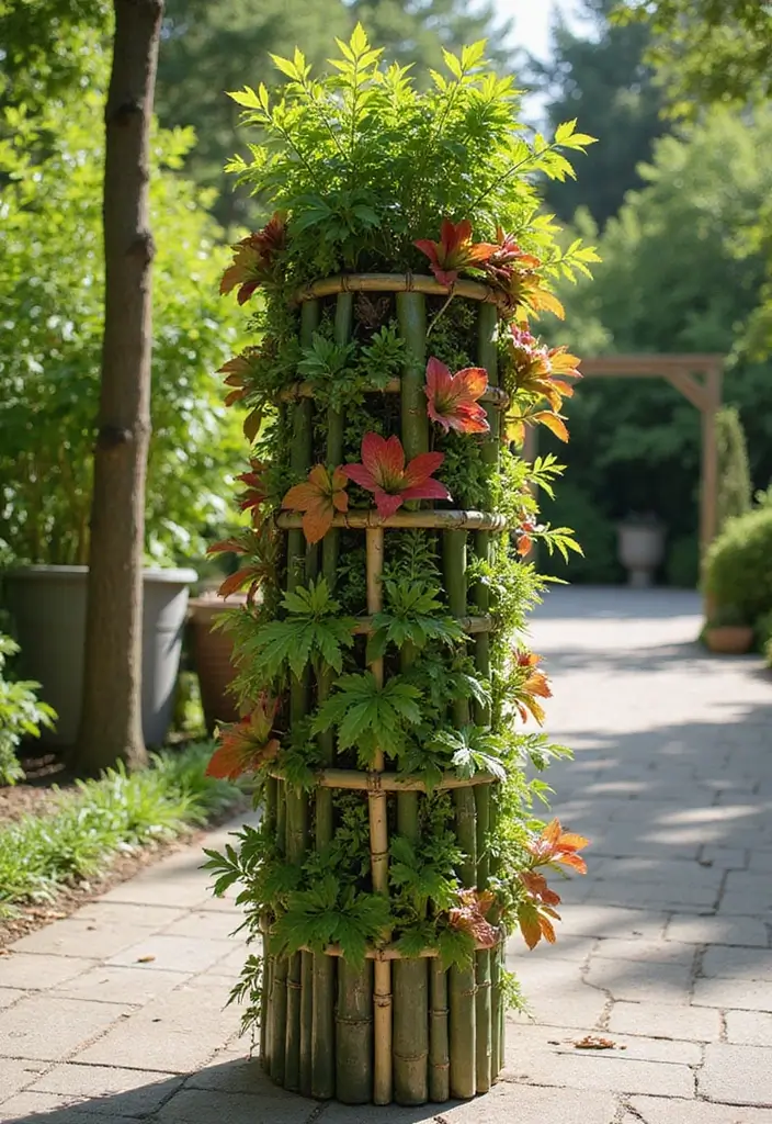 30 Tiered Garden Ideas That Add Layers of Beauty 21 30 Tiered Garden Ideas That Add Layers of Beauty - 21. Vertical Bamboo Planter