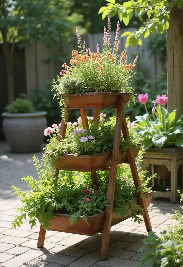30 Tiered Garden Ideas That Add Layers of Beauty 23 30 Tiered Garden Ideas That Add Layers of Beauty - 23. DIY Tiered Garden Stand