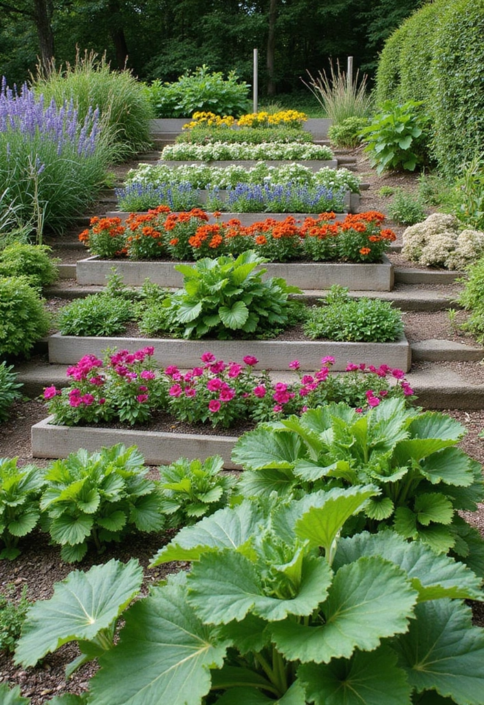 30 Tiered Garden Ideas That Add Layers of Beauty 28 30 Tiered Garden Ideas That Add Layers of Beauty - 28. Incorporate Edible Flowers