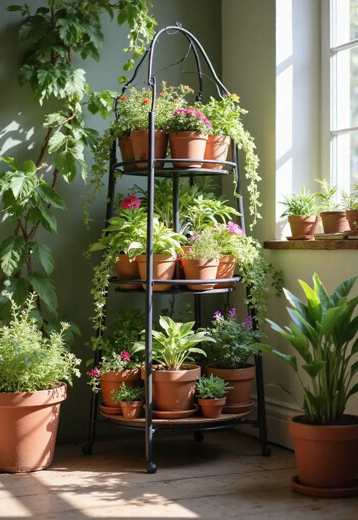 30 Tiny Garden Design Ideas That Look Surprisingly Spacious 11 30 Tiny Garden Design Ideas That Look Surprisingly Spacious - 11. Tiered Plant Stands