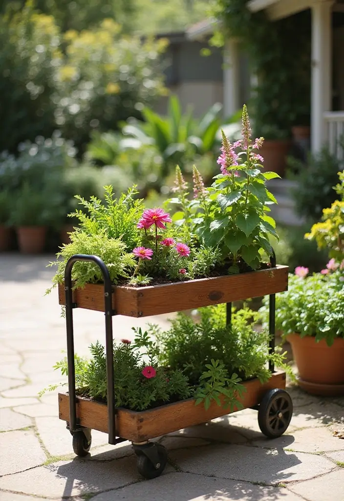 30 Tiny Garden Design Ideas That Look Surprisingly Spacious 18 30 Tiny Garden Design Ideas That Look Surprisingly Spacious - 18. Portable Garden Trolleys