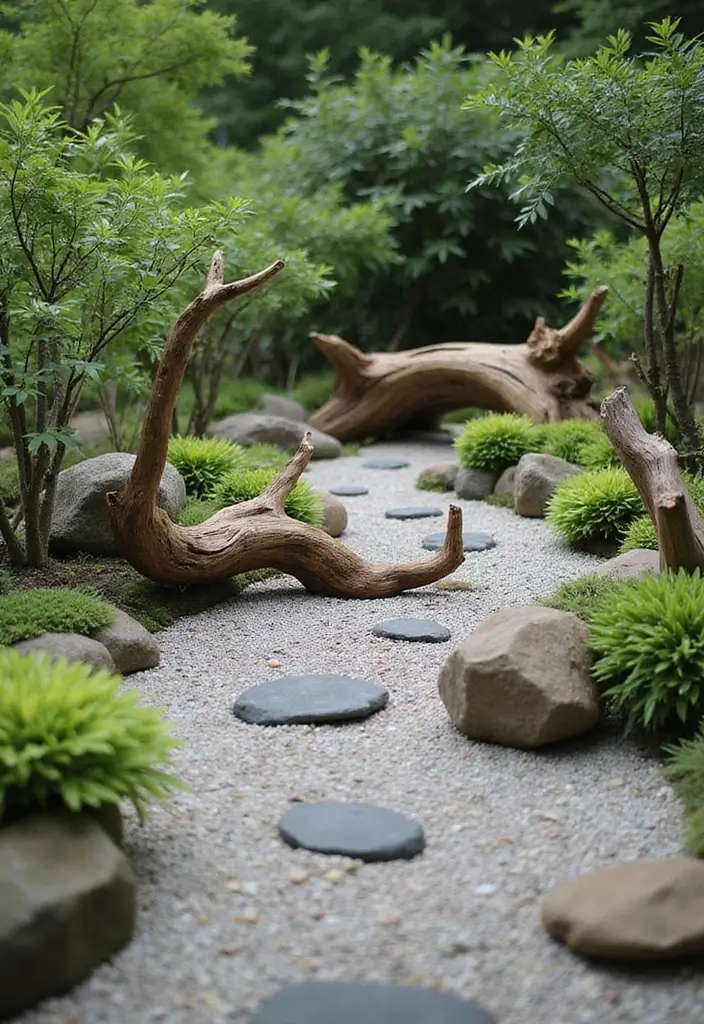 30 Zen Garden Ideas That Bring Peace and Serenity 12 30 Zen Garden Ideas That Bring Peace and Serenity - 12. Driftwood Accents