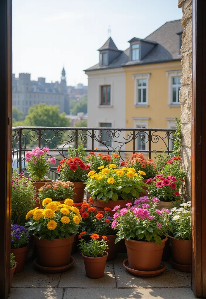 10 Balcony Planter Ideas for Small Space Growing - 10. Colorful Potted Flowers