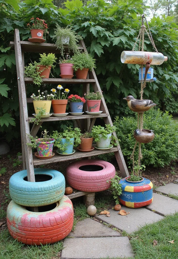 10 Cheapest Landscaping Ideas That Still Look Beautiful - 2. Upcycled Garden Decor