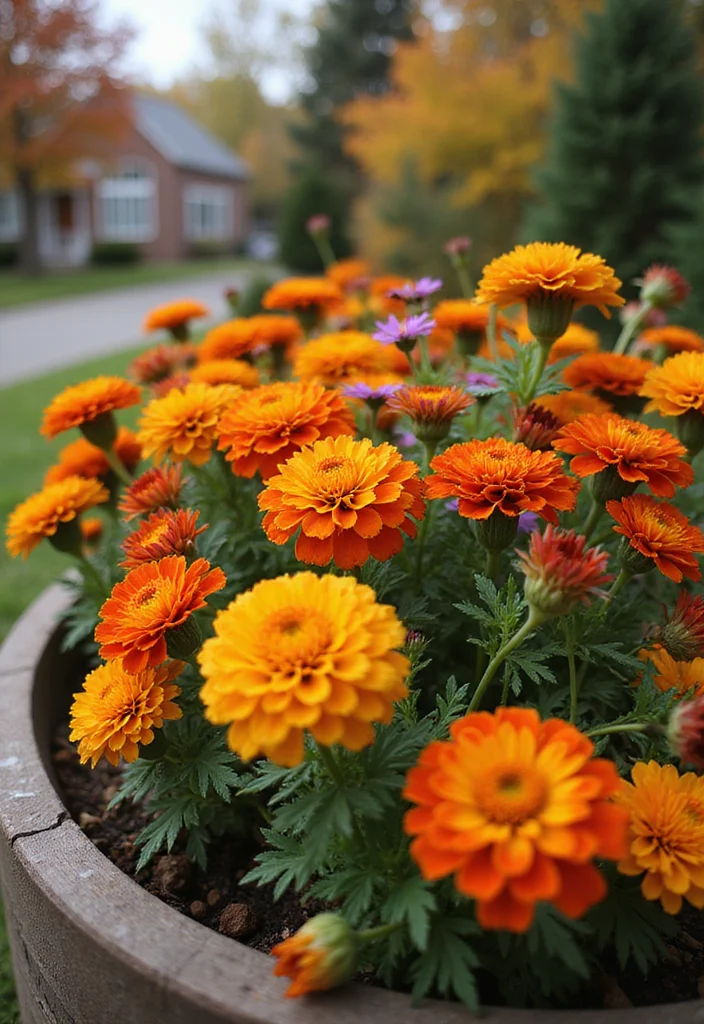 10 Fall Flower Boxes Ideas for Warm Seasonal Charm - 6. Marigolds for Bold Hues