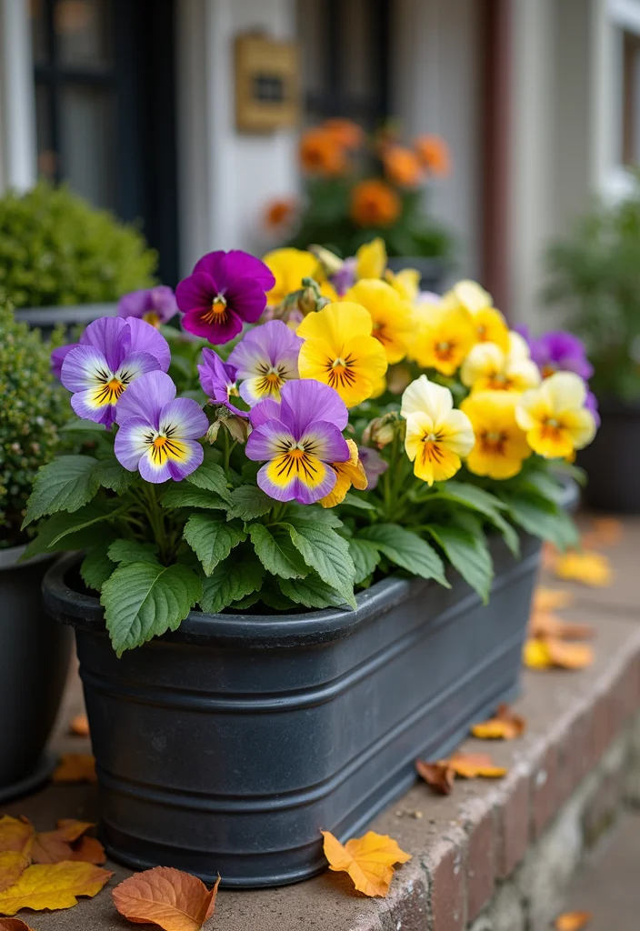 10 Fall Flower Boxes Ideas for Warm Seasonal Charm - 7. Autumn Pansies for Cheerful Colors