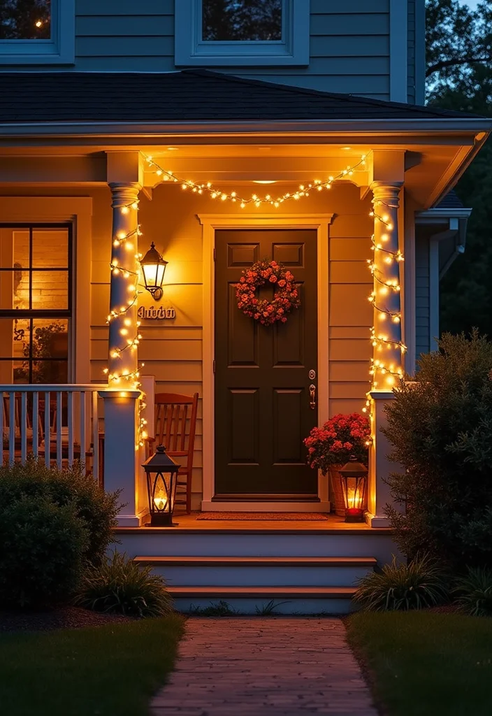 10 Front Porch Landscape Ideas to Refresh Your Entryway - 5. Warm Lighting Accents