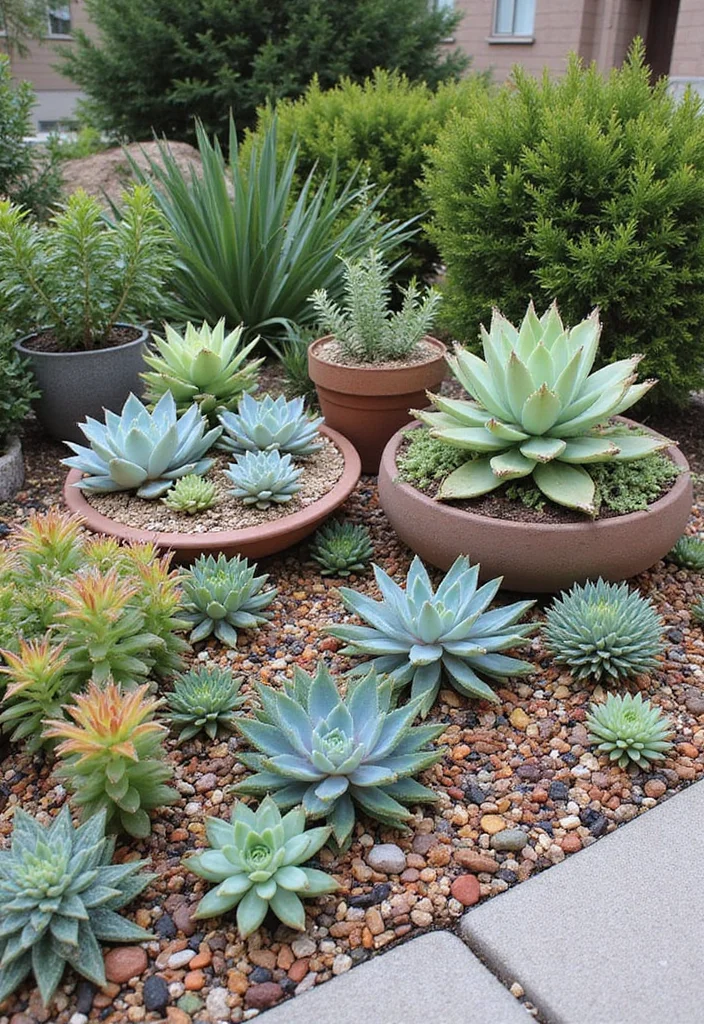 10 No Grass Front Yard Ideas for Low Water Living - 5. Succulent Displays: A Touch of Whimsy