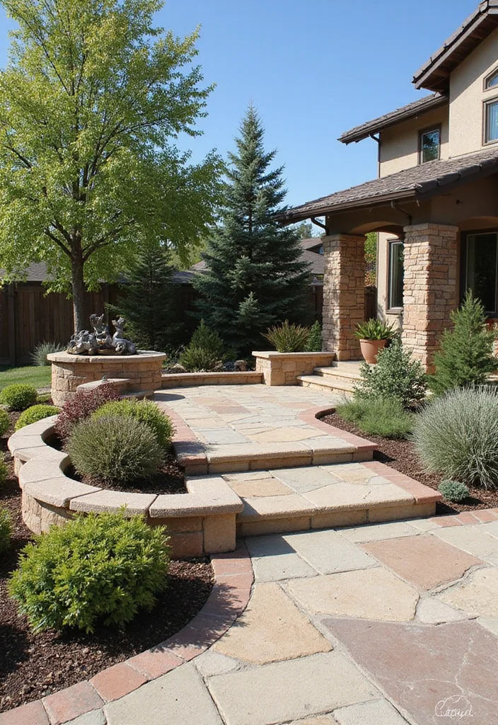 10 No Grass Front Yard Ideas for Low Water Living - 7. Artistic Hardscapes: Statement Features