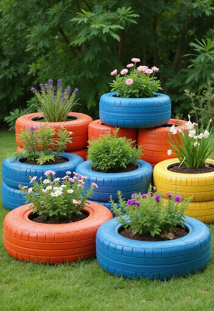 10 Planter Ideas to Add Color and Shape to Any Space 34 10 Planter Ideas to Add Color and Shape to Any Space 4. Recycled Tire Planters