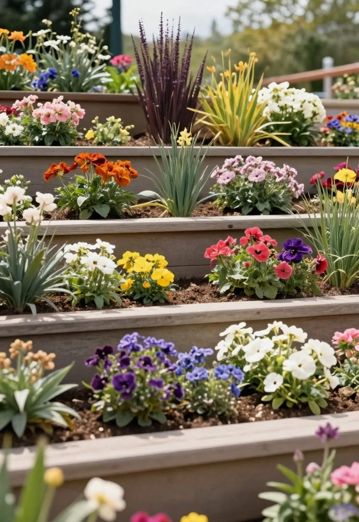 10 Raised Flower Beds Ideas for Height and Structure - 1. Tiered Raised Beds for Depth