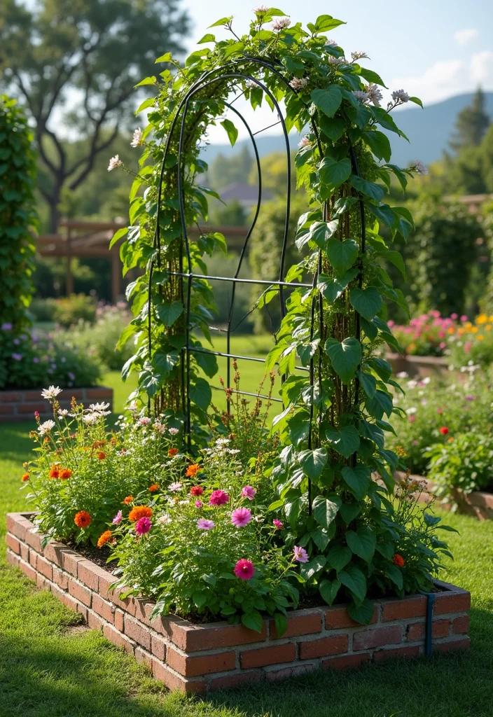 10 Raised Flower Beds Ideas for Height and Structure - 9. Vertical Hoop Structures for Climbing Plants