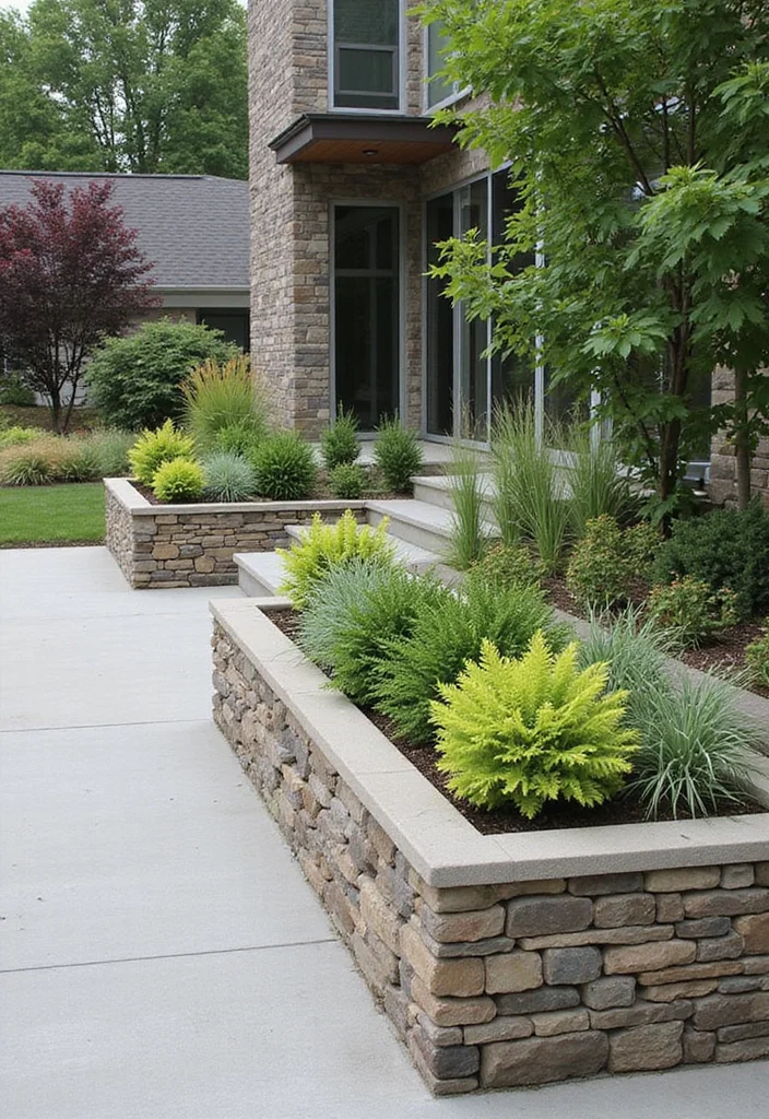 10 Rock and Mulch Landscaping Ideas for Easy Low Care Style - 7. Stone-Filled Planters