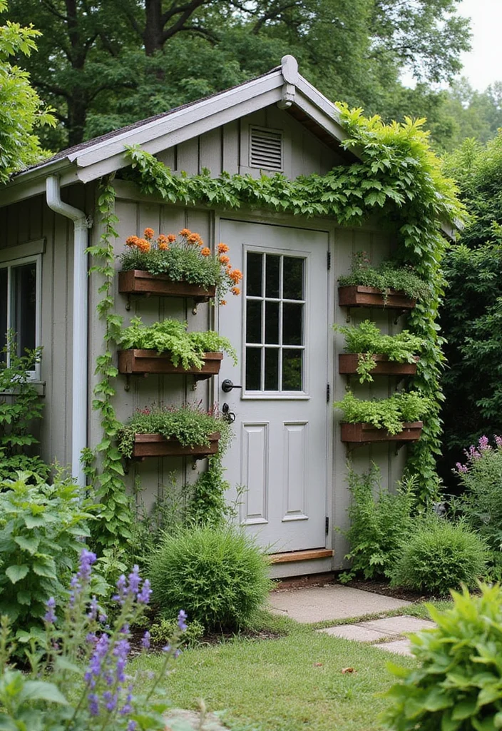 10 Shed Landscaping Ideas to Blend Storage Into the Yard - 2. Vertical Garden Magic