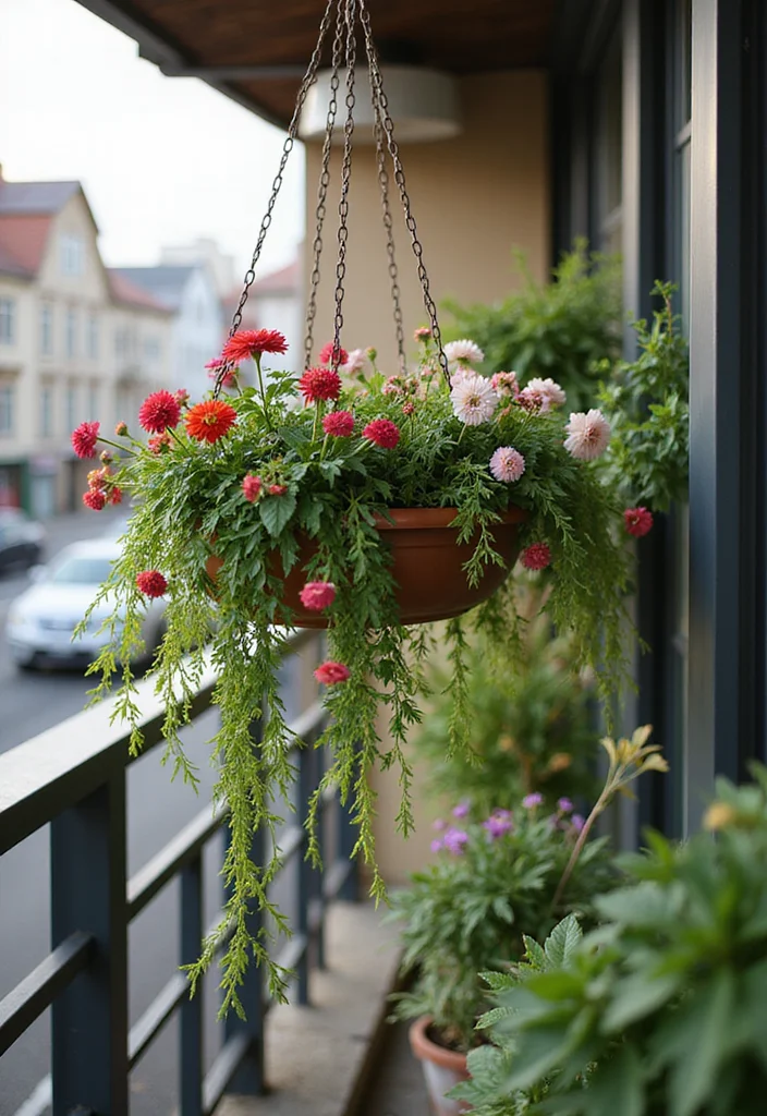 10 Small Flower Beds Ideas for Limited Spaces - 7. Hanging Planters for Space Efficiency