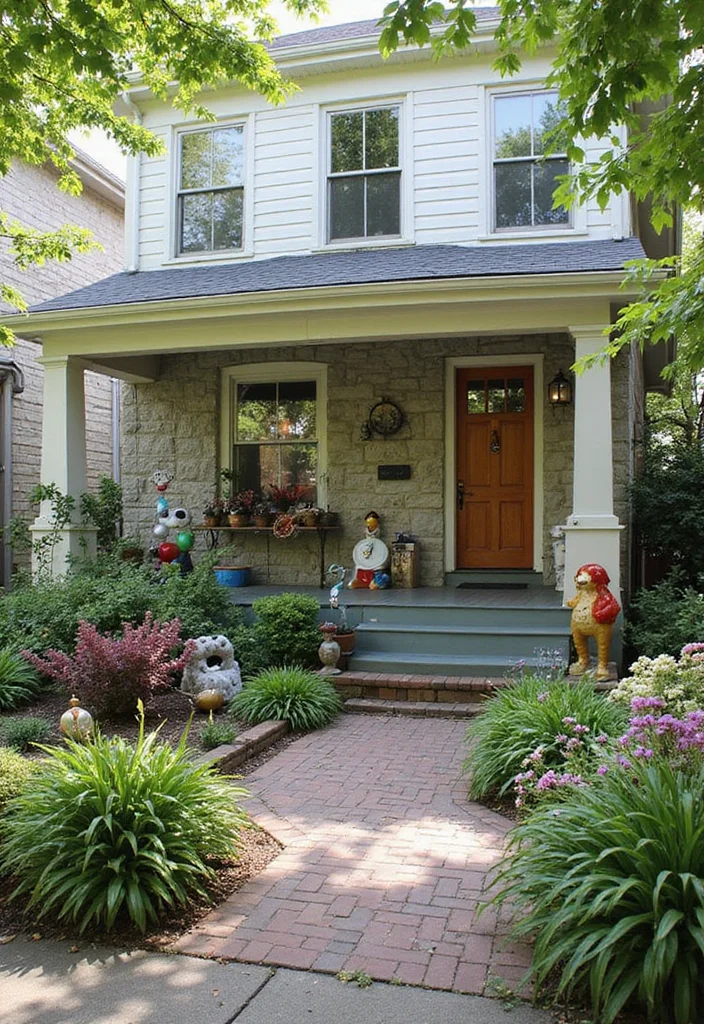 10 Small Front Yard Landscaping Ideas Townhouse Friendly - 10. Artistic Garden Art
