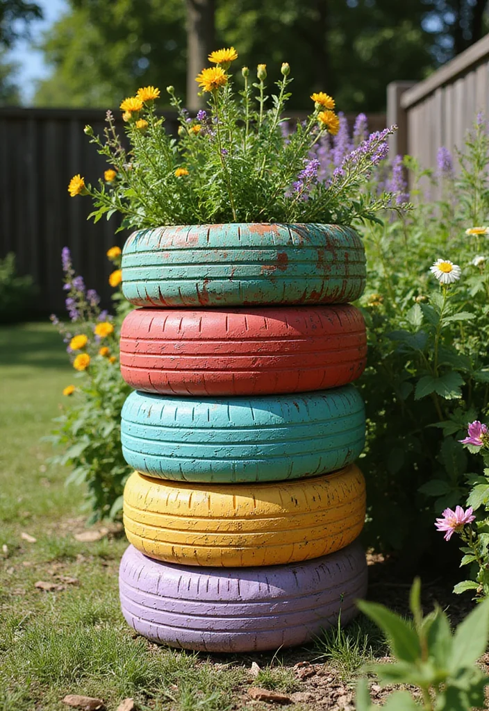 10 Tyre Planter Ideas for Budget Friendly Backyard Style - 1. The Classic Stack