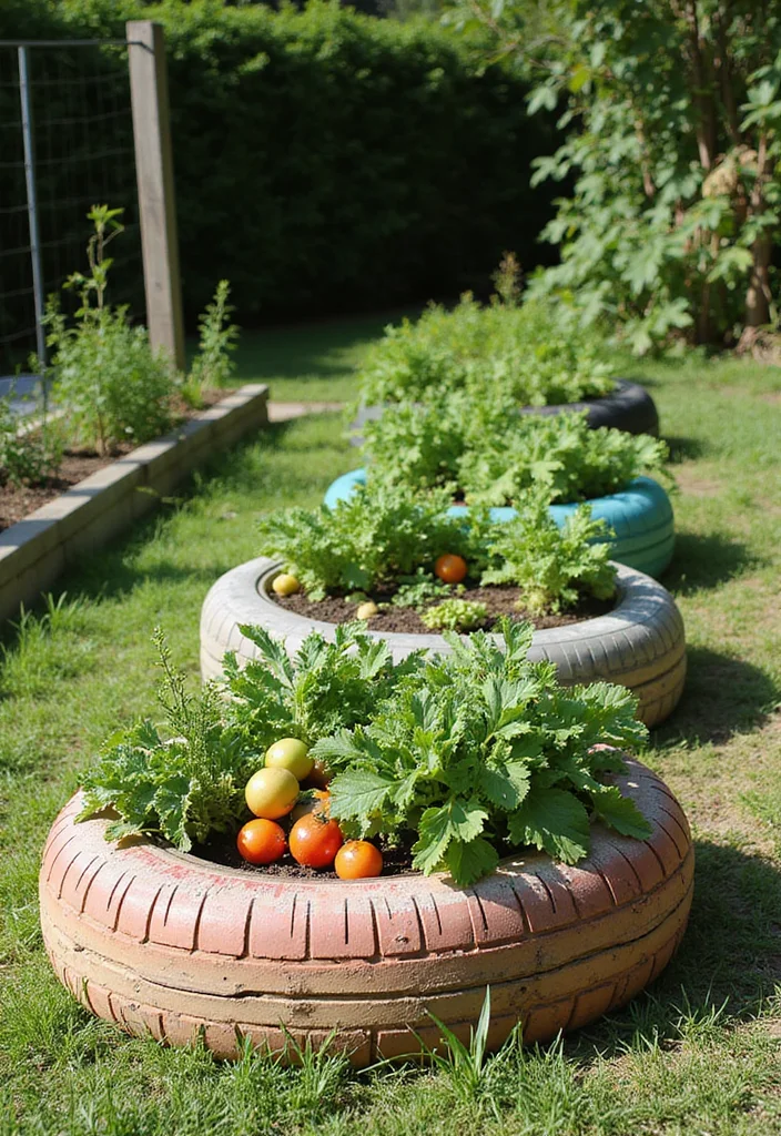 10 Tyre Planter Ideas for Budget Friendly Backyard Style - 10. Edible Tyre Garden