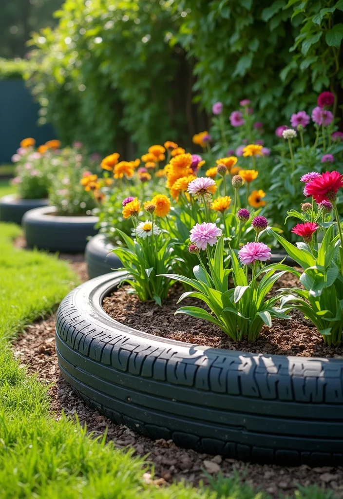 10 Tyre Planter Ideas for Budget Friendly Backyard Style - 4. Tyre Garden Edging