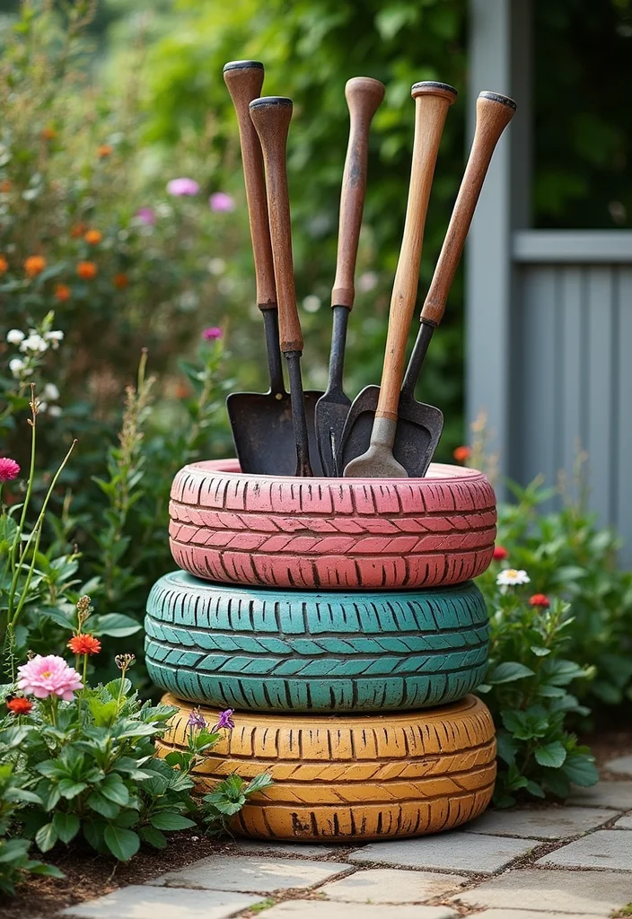 10 Tyre Planter Ideas for Budget Friendly Backyard Style - 9. Tyre Storage Solutions