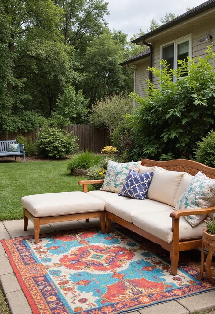 12 Backyard Patio Ideas on a Budget for Smart Upgrades - 6. Outdoor Rugs