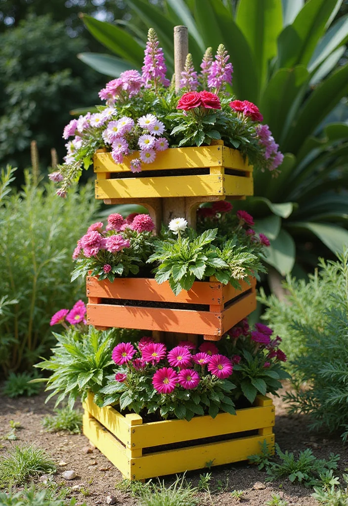 12 Flower Planter Box Ideas for Easy Seasonal Color 100 12 Flower Planter Box Ideas for Easy Seasonal Color - 10. Stacked Crate Planter