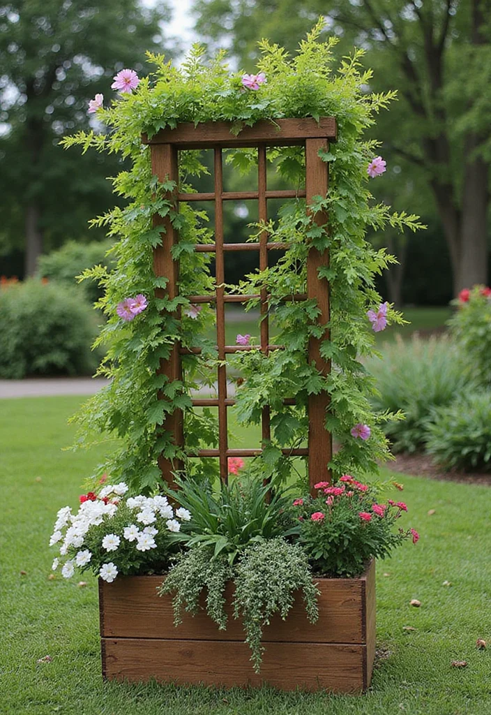 12 Flower Planter Box Ideas for Easy Seasonal Color 34 12 Flower Planter Box Ideas for Easy Seasonal Color - 4. Vertical Trellis Planter