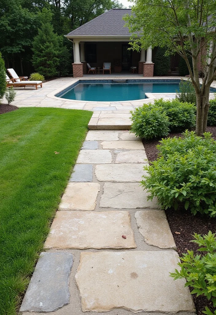 12 Patio Around Pool Ideas for a Clean Relaxing Finish - 4. Sustainable Stone Pathways