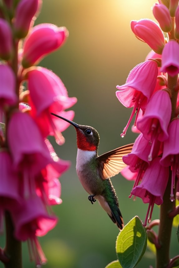 fuchsia blooms attract hummingbirds