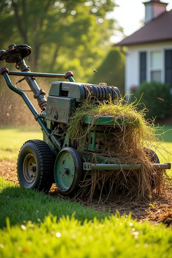 lawn sweeper uses rotating brushes to collect debris