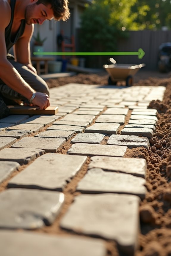How to Install a Paver Patio in 10 Steps 6 lay pavers with precise pattern alignment